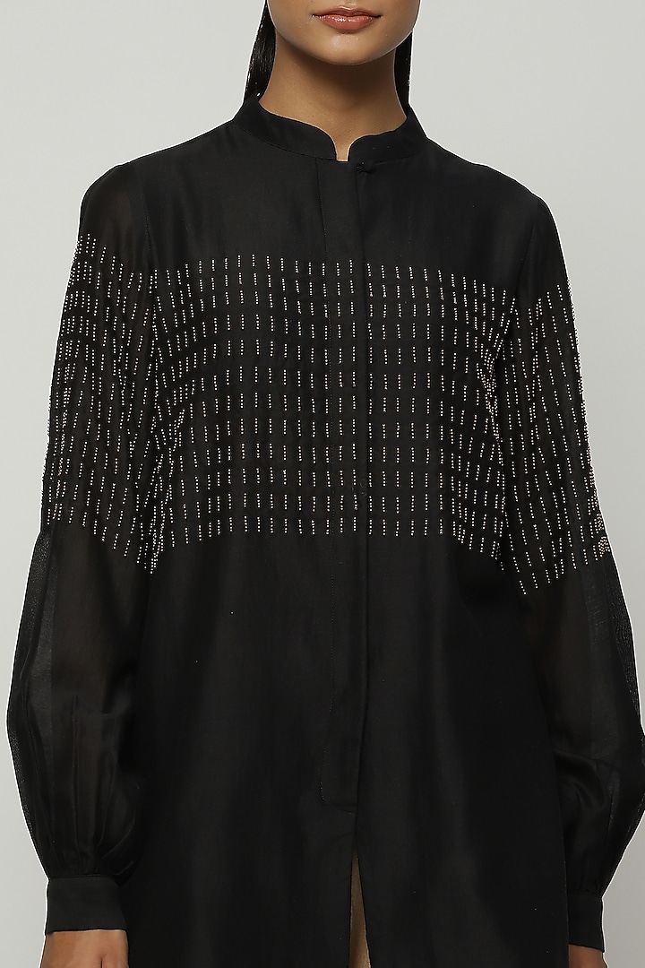 Black Chanderi Embroidered Shirt by Abraham & Thakore at Pernia's Pop Up Shop
