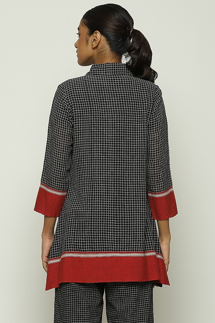 Black Cotton Checkered Handwoven Shirt by Abraham & Thakore at Pernia's Pop Up Shop
