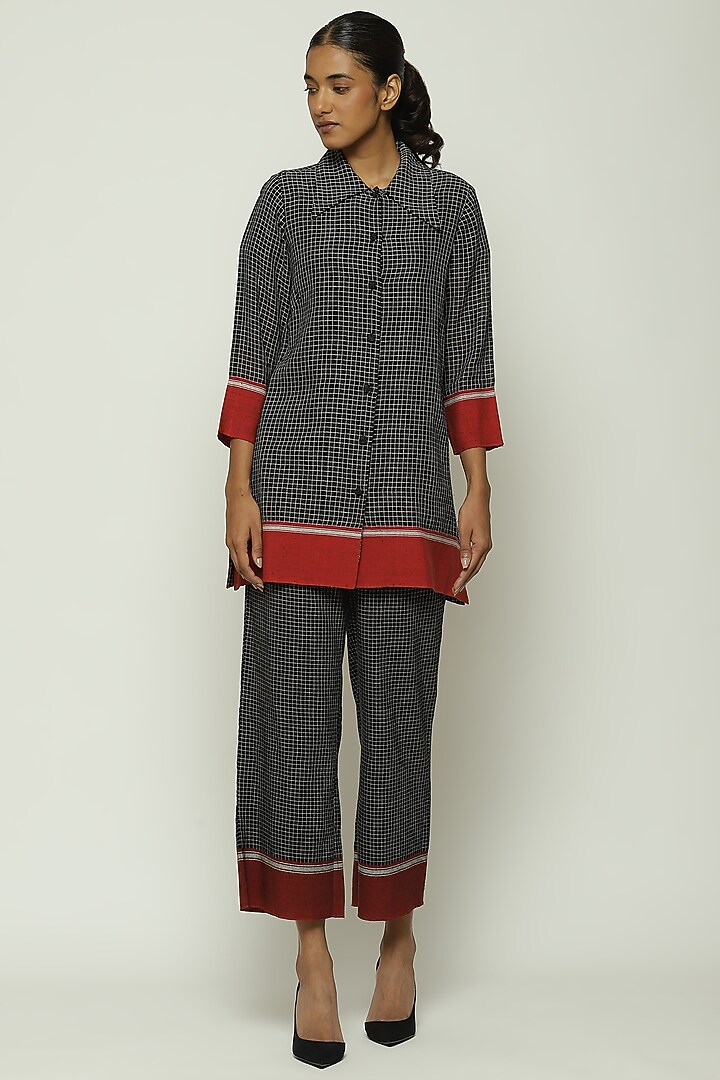 Black Cotton Checkered Handwoven Shirt by Abraham & Thakore at Pernia's Pop Up Shop