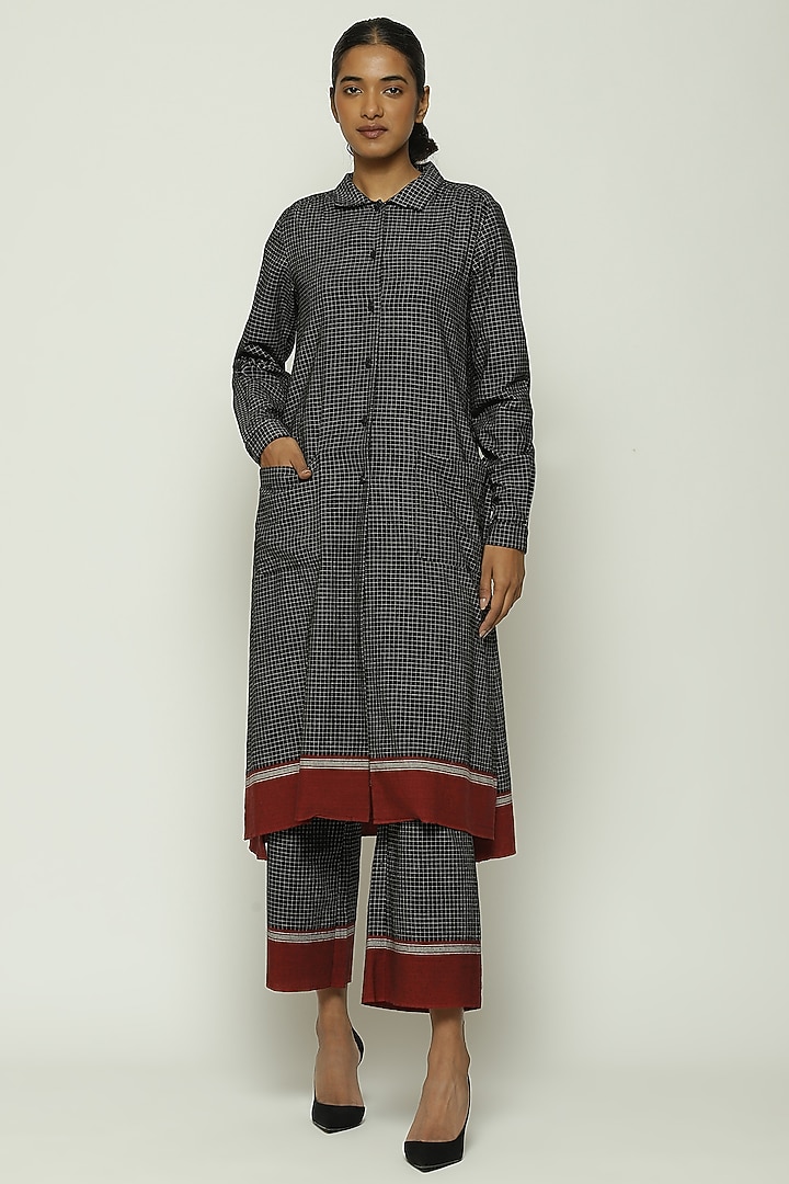 Black Cotton Checkered Handwoven Vacation Shirt Dress by Abraham & Thakore at Pernia's Pop Up Shop