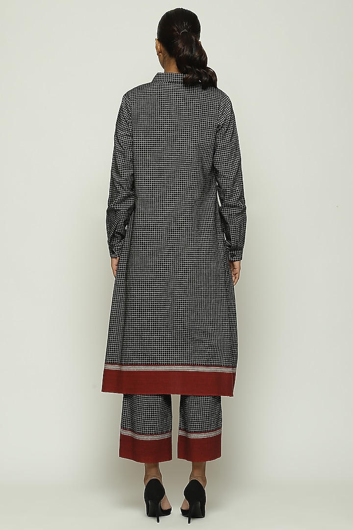 Black Cotton Checkered Handwoven Vacation Shirt Dress by Abraham & Thakore at Pernia's Pop Up Shop