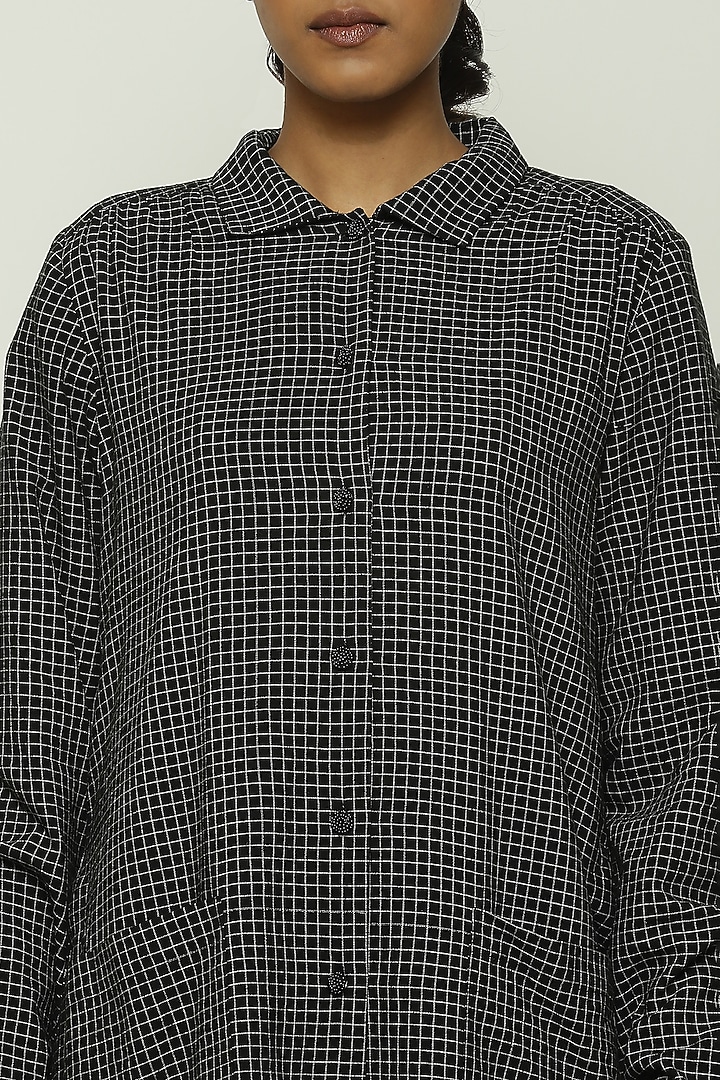 Black Cotton Checkered Handwoven Vacation Shirt Dress by Abraham & Thakore at Pernia's Pop Up Shop