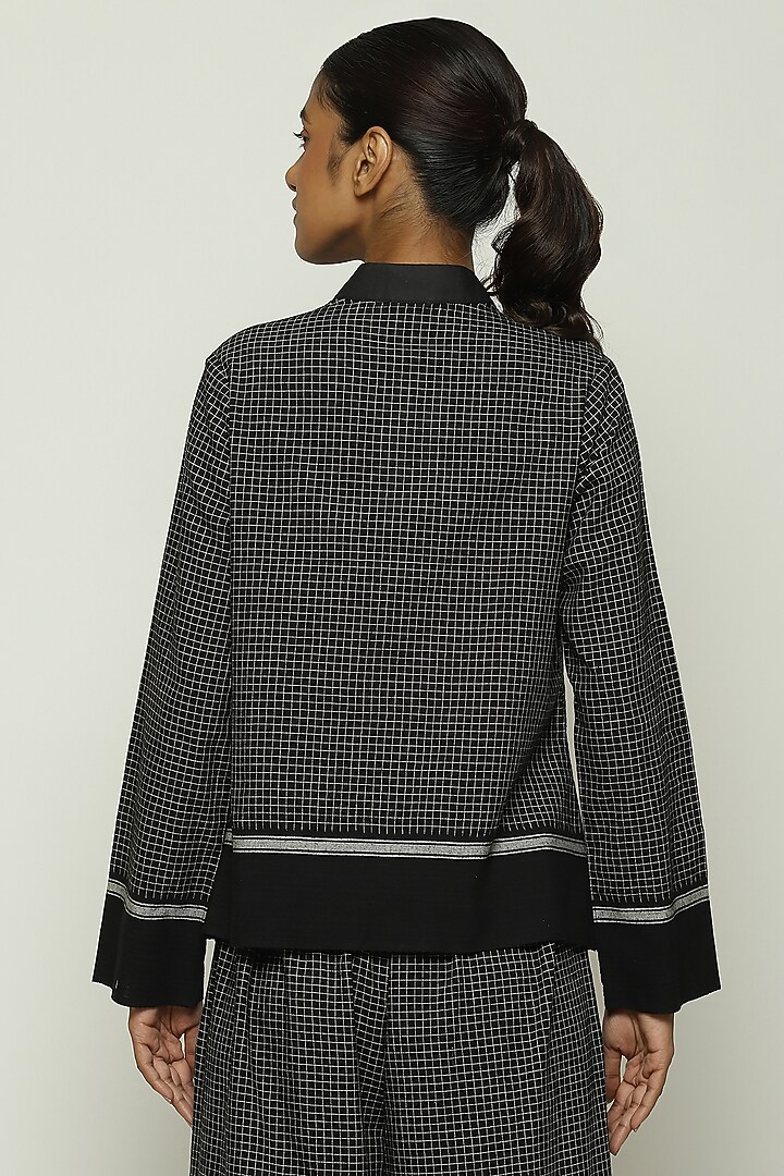 Black Cotton Checkered Handwoven Shirt by Abraham & Thakore at Pernia's Pop Up Shop