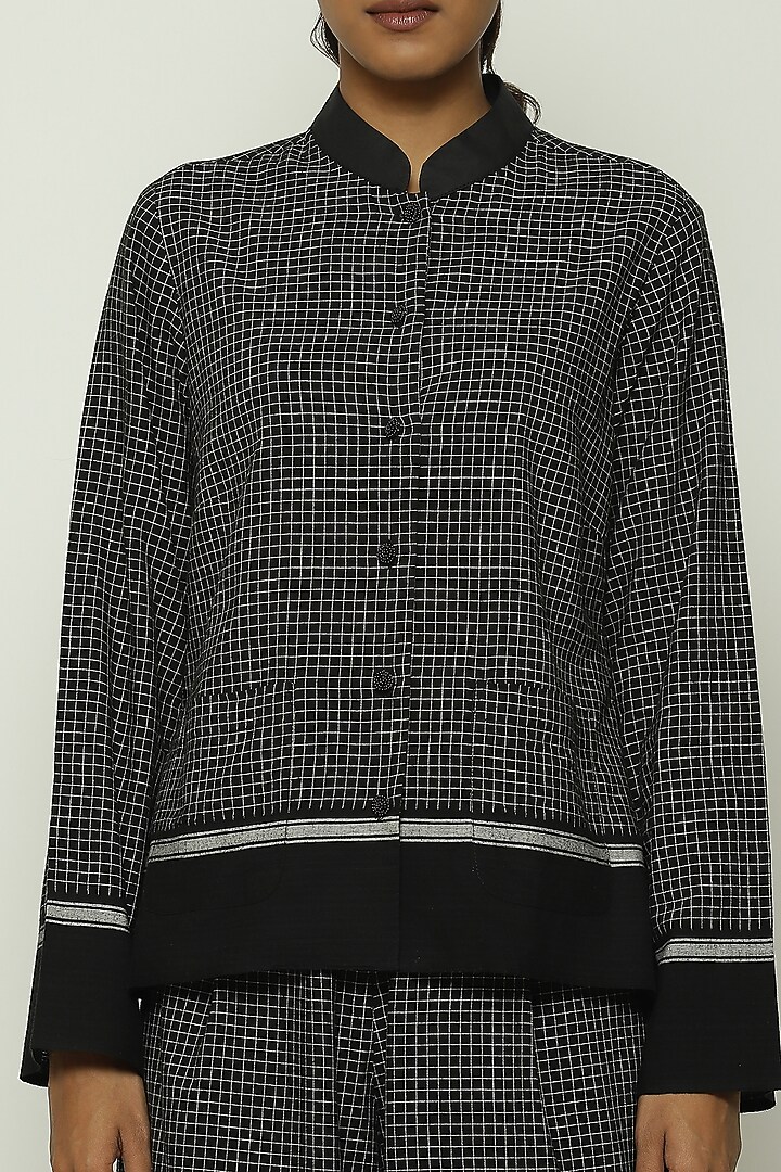 Black Cotton Checkered Handwoven Shirt by Abraham & Thakore at Pernia's Pop Up Shop