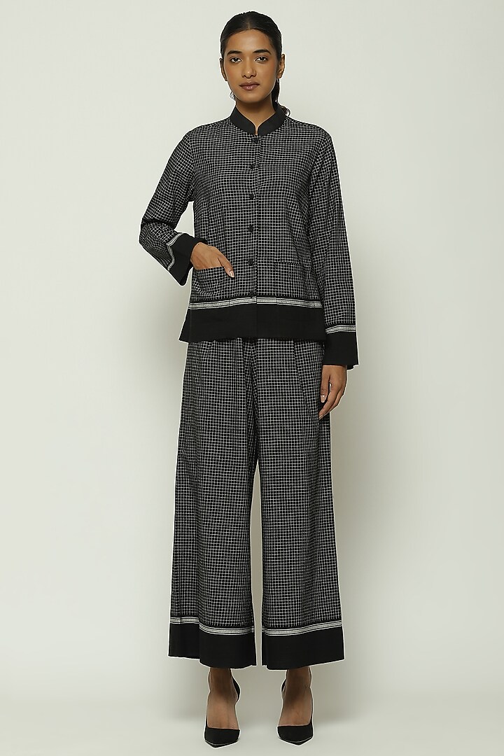 Black Cotton Checkered Handwoven Shirt by Abraham & Thakore at Pernia's Pop Up Shop