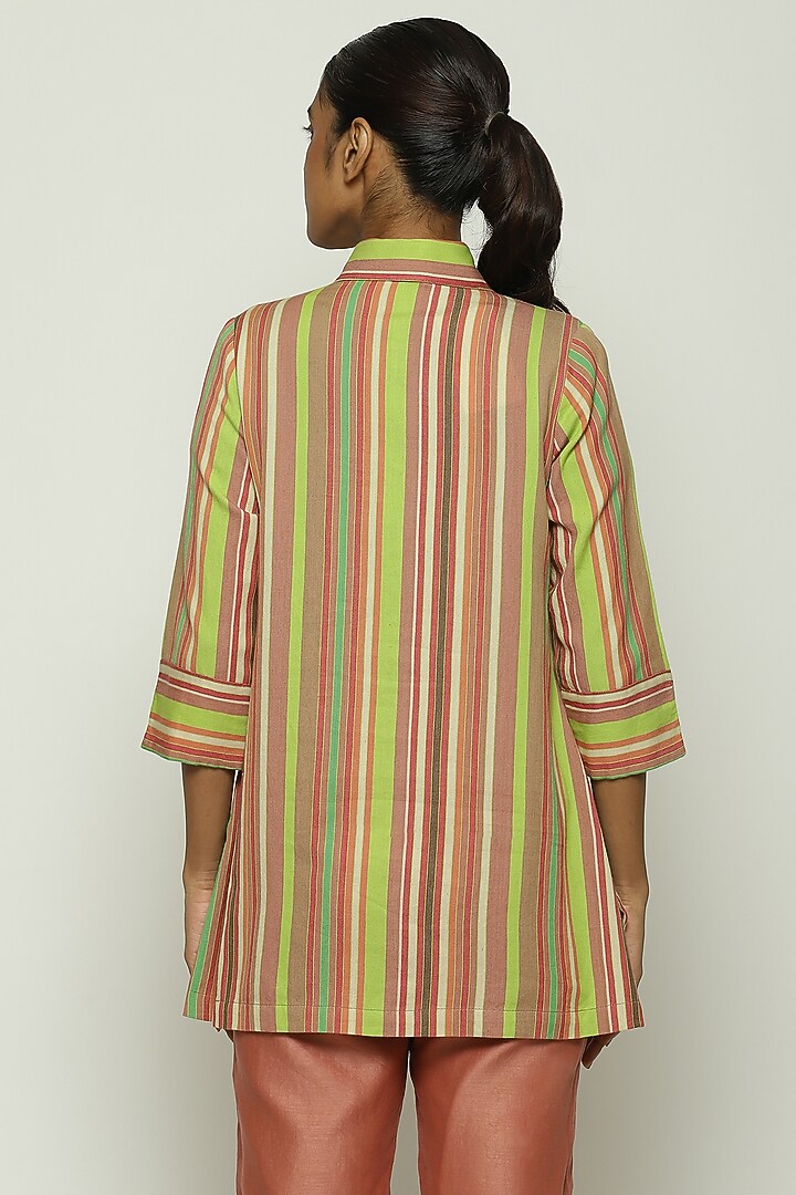 Multi-Colored Cotton Striped Handwoven Shirt by Abraham & Thakore at Pernia's Pop Up Shop