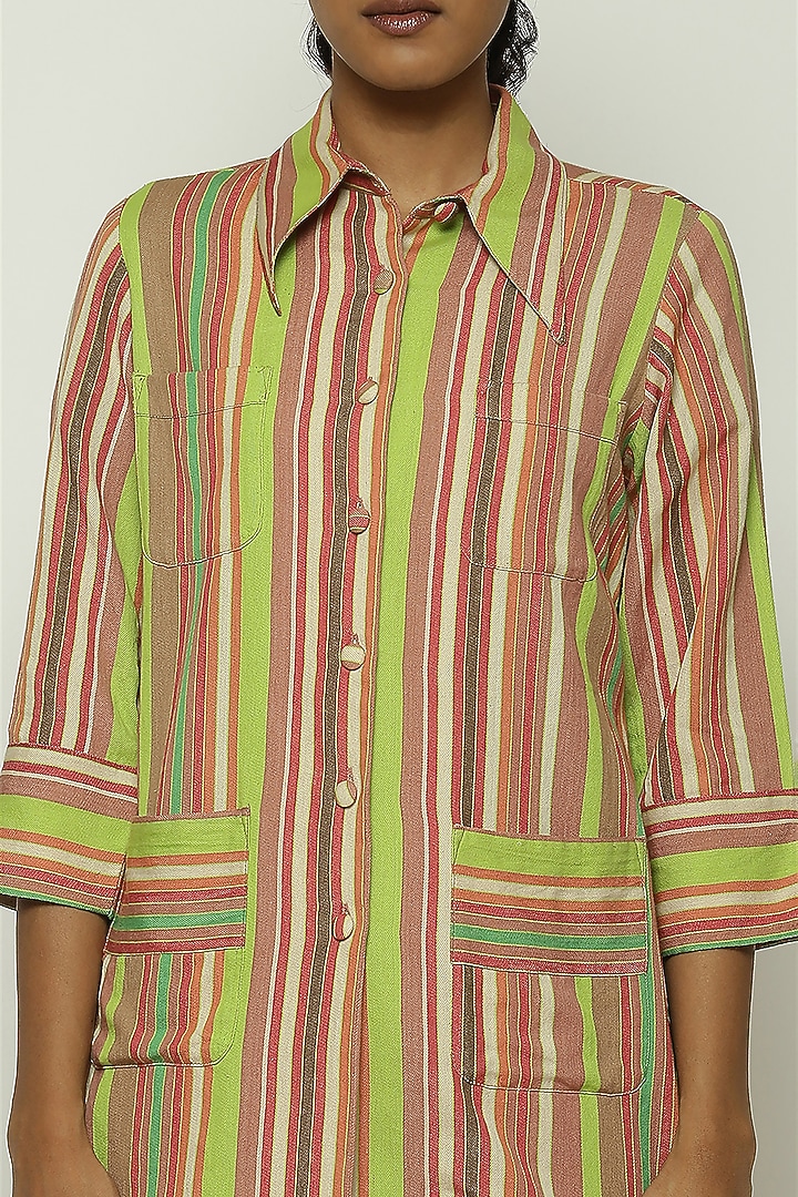 Multi-Colored Cotton Striped Handwoven Shirt by Abraham & Thakore at Pernia's Pop Up Shop