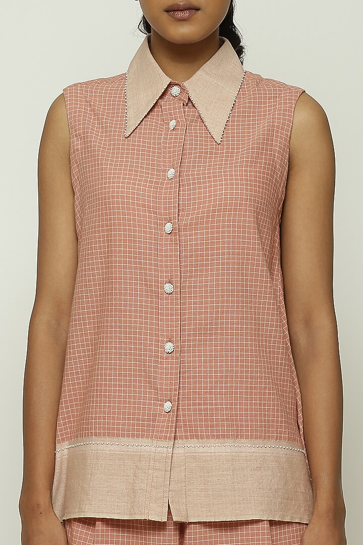 Redwood Cotton Embroidered Handwoven Top by Abraham & Thakore at Pernia's Pop Up Shop