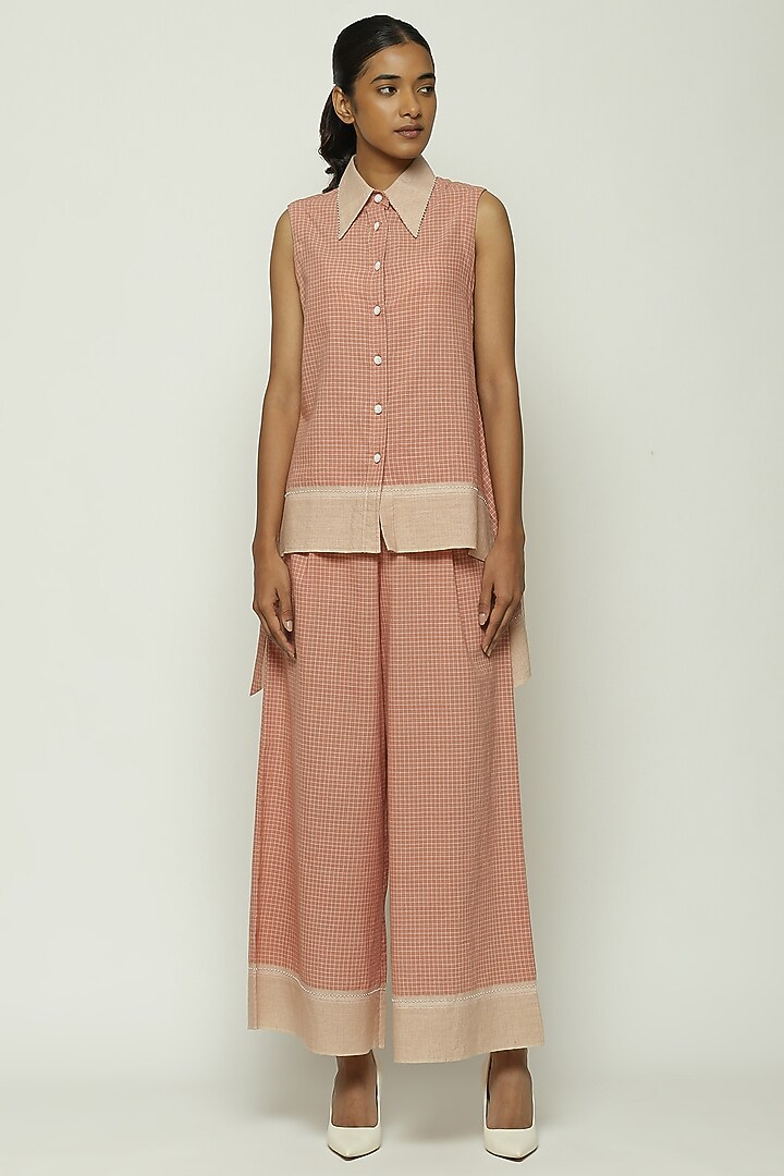Redwood Cotton Embroidered Handwoven Top by Abraham & Thakore at Pernia's Pop Up Shop
