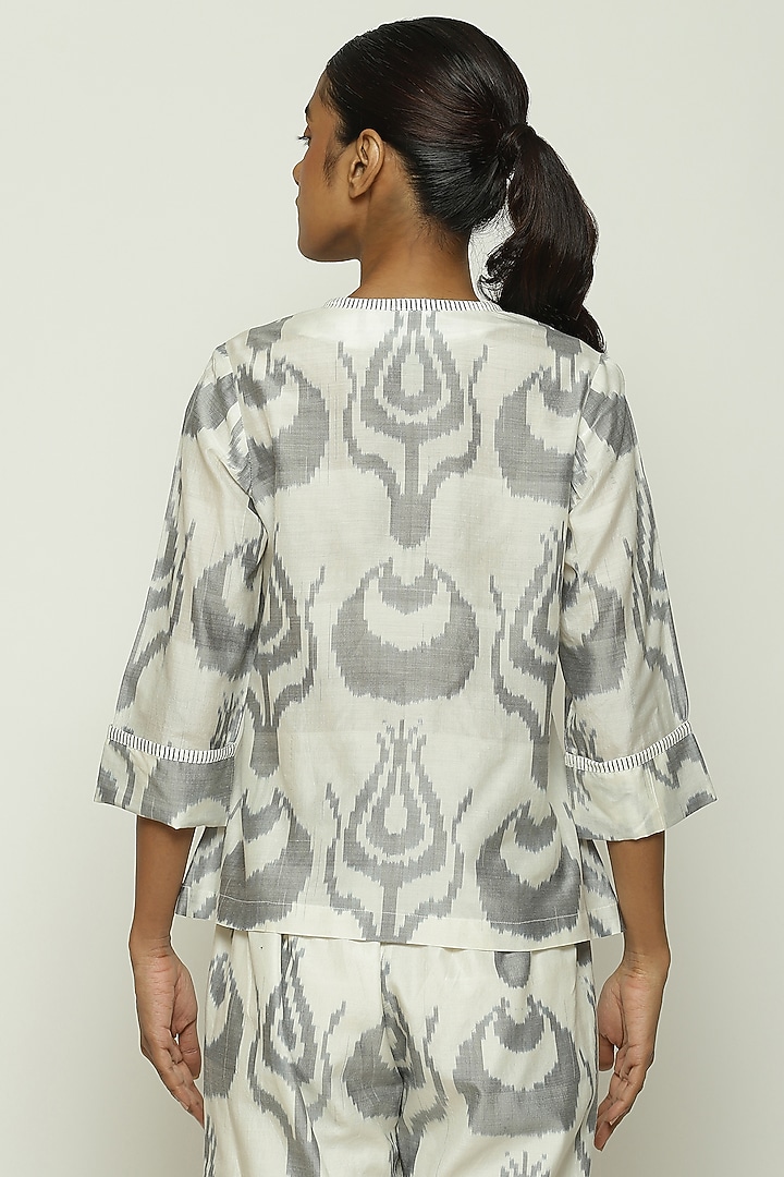 Ivory Cotton & Silk Ikat-Dyed Handwoven Top by Abraham & Thakore at Pernia's Pop Up Shop
