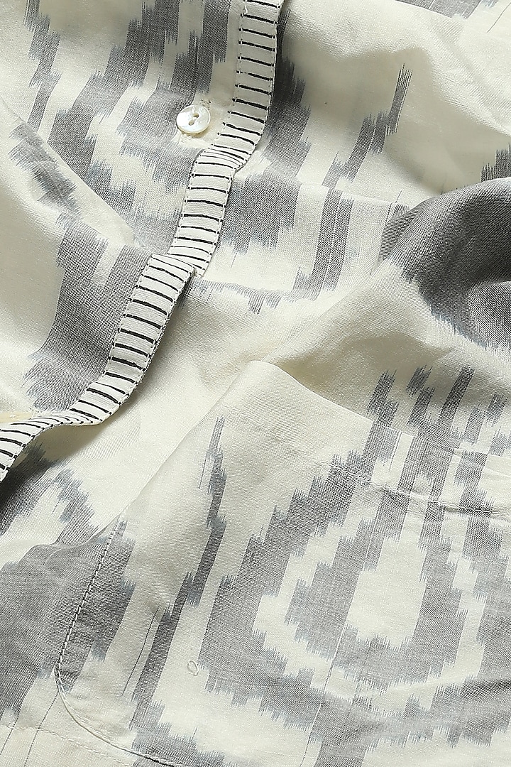 Ivory Cotton & Silk Ikat-Dyed Handwoven Top by Abraham & Thakore at Pernia's Pop Up Shop