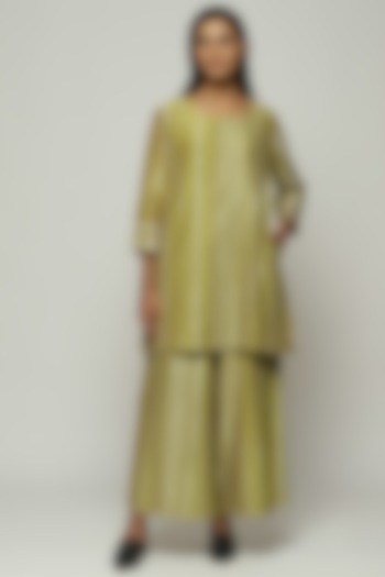 Green Chanderi Tunic by Abraham & Thakore at Pernia's Pop Up Shop