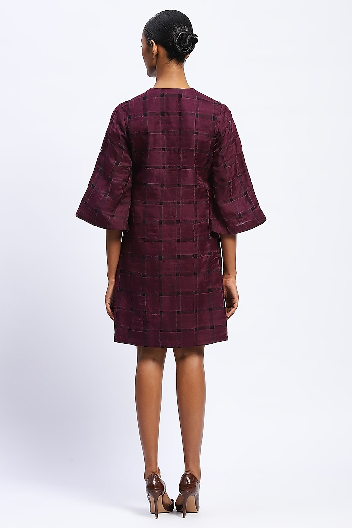 Purple Georgette Stripe Mini Vacation Dress by Abraham & Thakore at Pernia's Pop Up Shop