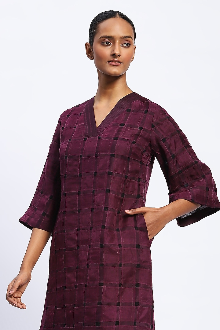 Purple Georgette Stripe Mini Vacation Dress by Abraham & Thakore at Pernia's Pop Up Shop