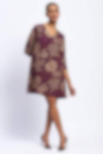 Purple Georgette Floral Embroidered Mini Vacation Dress by Abraham & Thakore at Pernia's Pop Up Shop