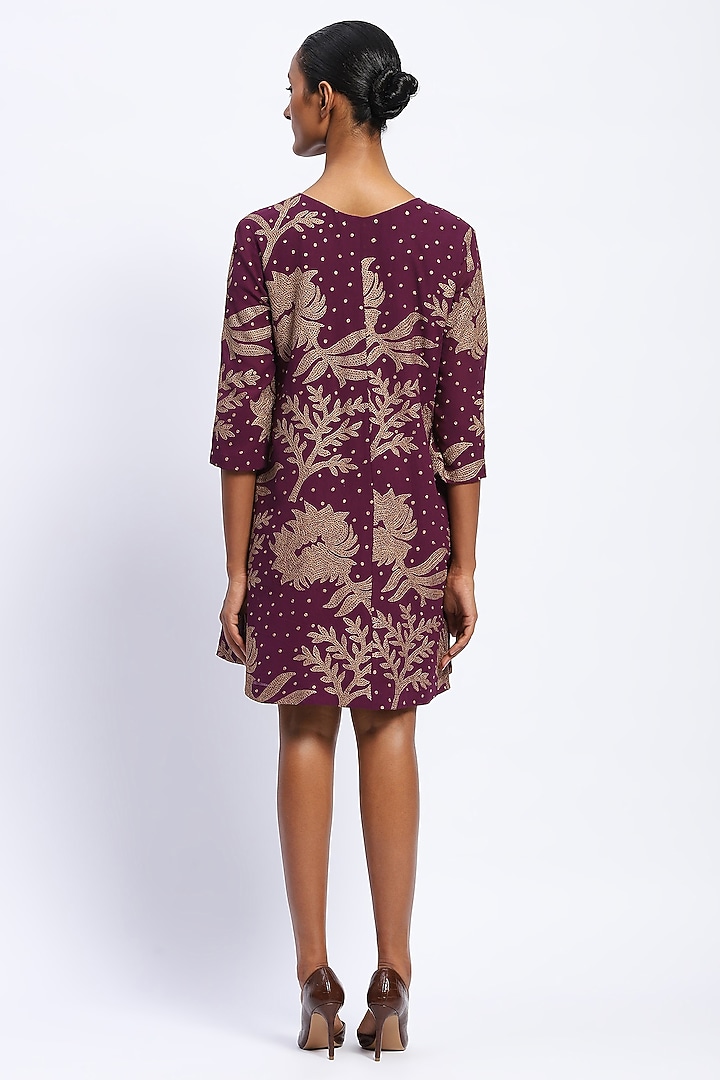 Purple Georgette Floral Embroidered Mini Vacation Dress by Abraham & Thakore at Pernia's Pop Up Shop