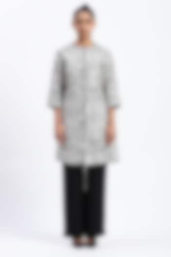 White Chanderi Tribal Embroidered Vacation Dress by Abraham & Thakore at Pernia's Pop Up Shop