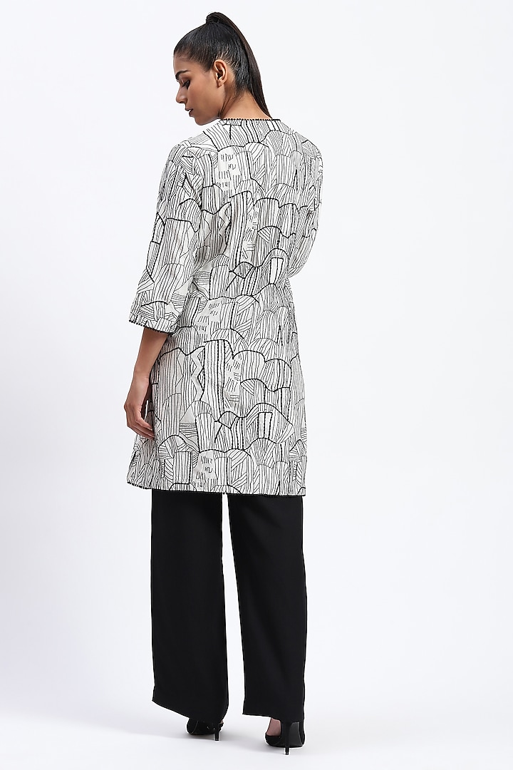 White Chanderi Tribal Embroidered Vacation Dress by Abraham & Thakore at Pernia's Pop Up Shop