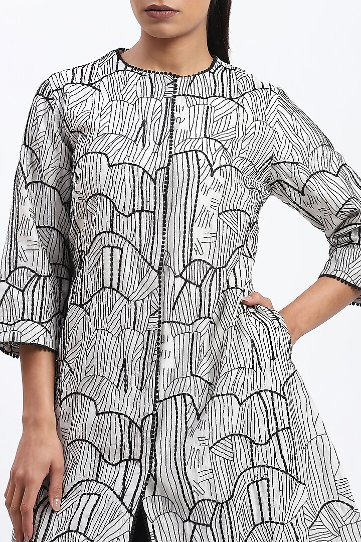 White Chanderi Tribal Embroidered Vacation Dress by Abraham & Thakore at Pernia's Pop Up Shop