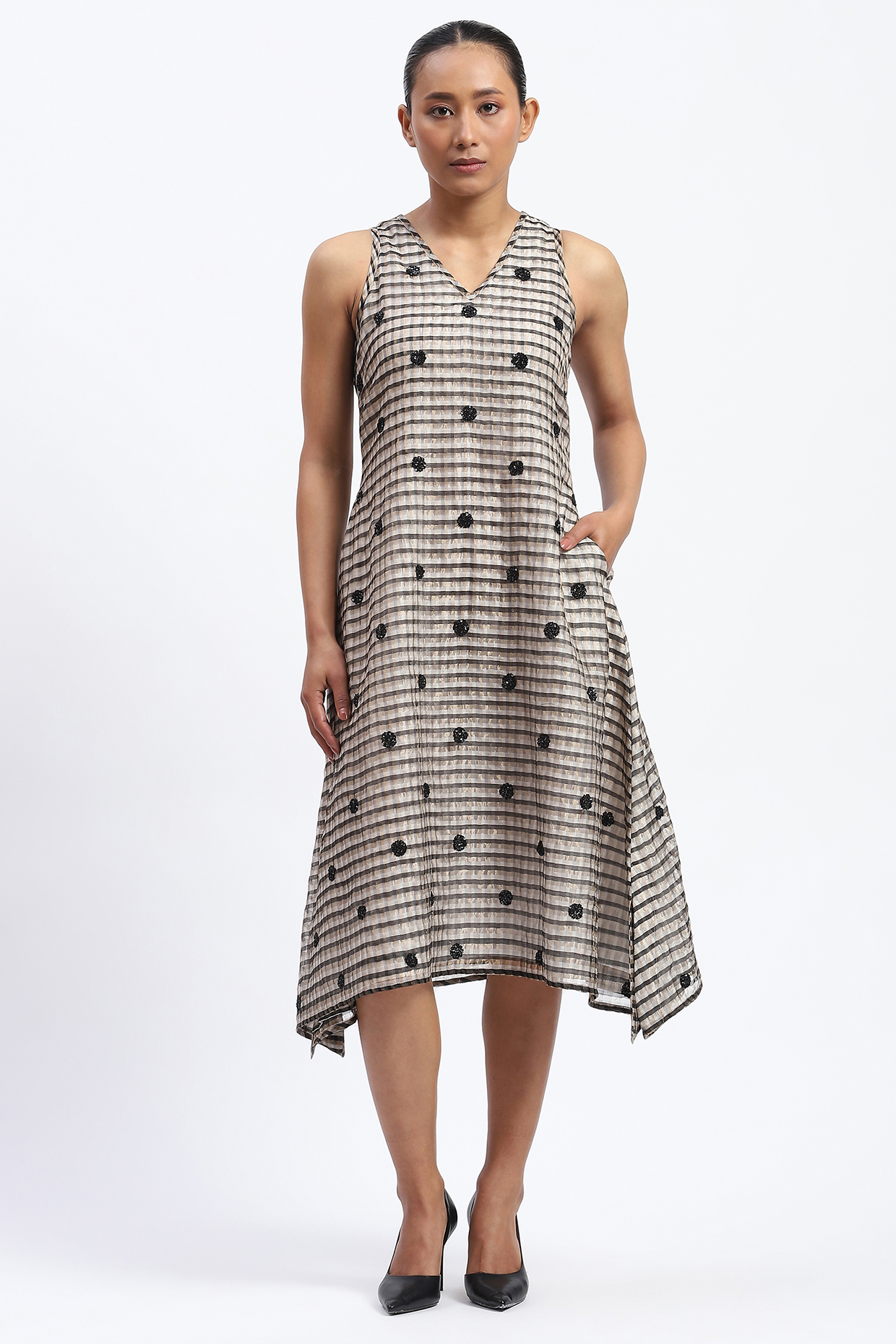 Multi-Colored Chanderi Thread Embellished Vacation Dress by Abraham & Thakore at Pernia's Pop Up Shop