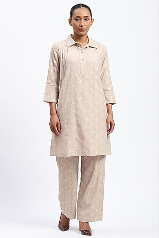 Khaki Chanderi Dress by Abraham & Thakore