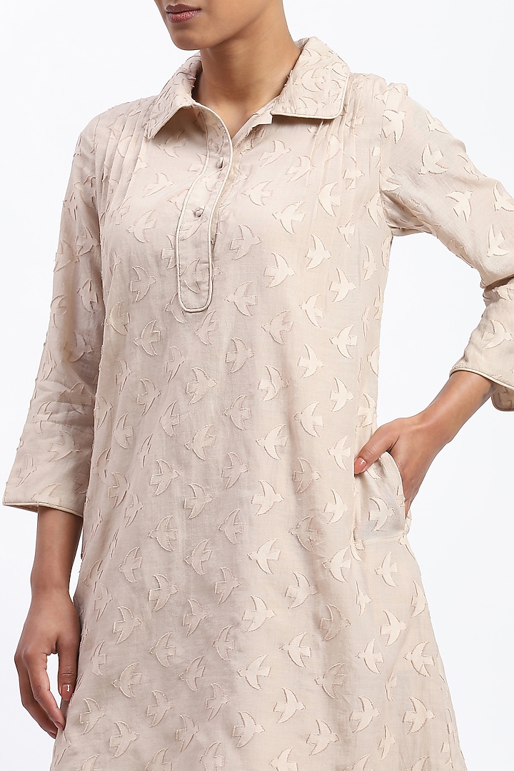 Khaki Chanderi Vacation Dress by Abraham & Thakore at Pernia's Pop Up Shop