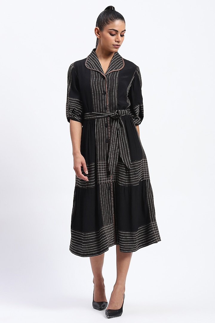 Black Crepe Stitch Vacation Dress by Abraham & Thakore at Pernia's Pop Up Shop