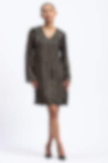 Black Georgette Metallic Sequins Embroidered Cocktail Dress by Abraham & Thakore at Pernia's Pop Up Shop