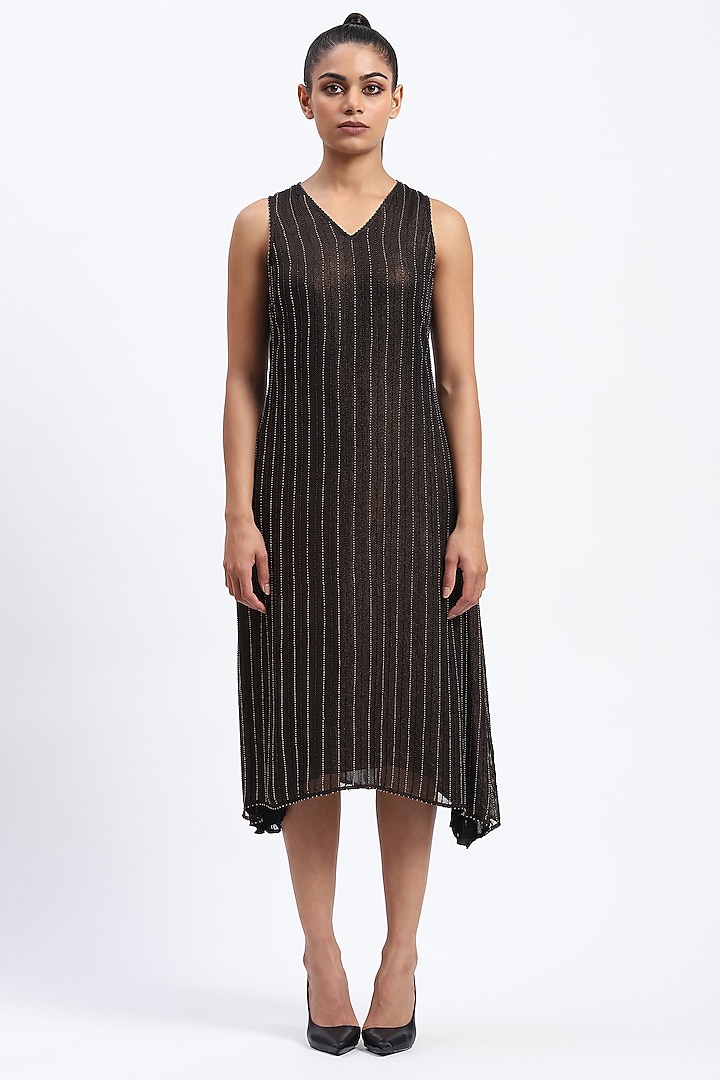 Metallic Gold Georgette Printed & Embellished Cocktail Dress by Abraham & Thakore at Pernia's Pop Up Shop