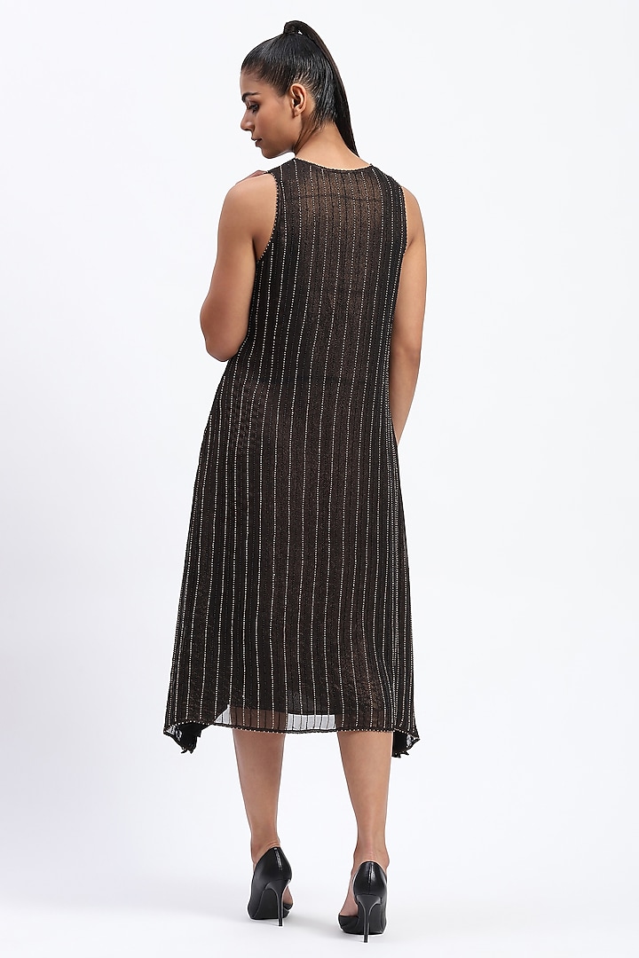 Metallic Gold Georgette Printed & Embellished Cocktail Dress by Abraham & Thakore at Pernia's Pop Up Shop