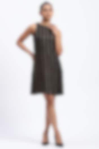 Metallic Gold Georgette Printed & Embellished Cocktail Dress by Abraham & Thakore at Pernia's Pop Up Shop