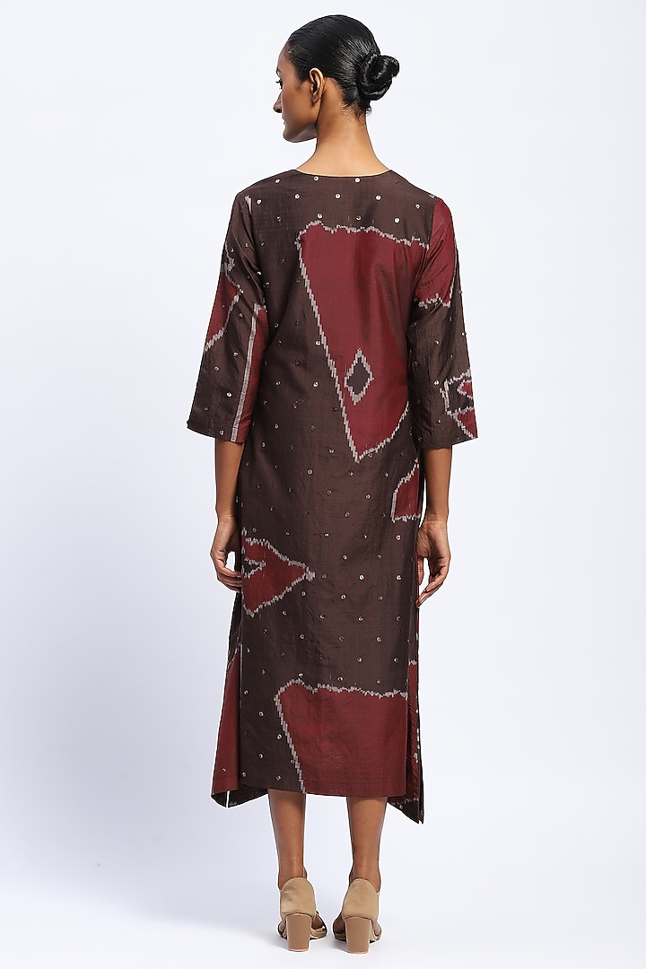Burgundy Chanderi Hand Embellished Vacation Dress by Abraham & Thakore at Pernia's Pop Up Shop