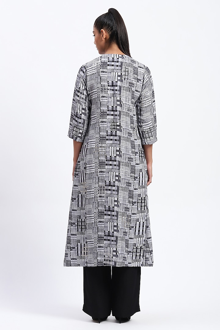 Grey Linen Blend Printed Kurta by Abraham & Thakore at Pernia's Pop Up Shop