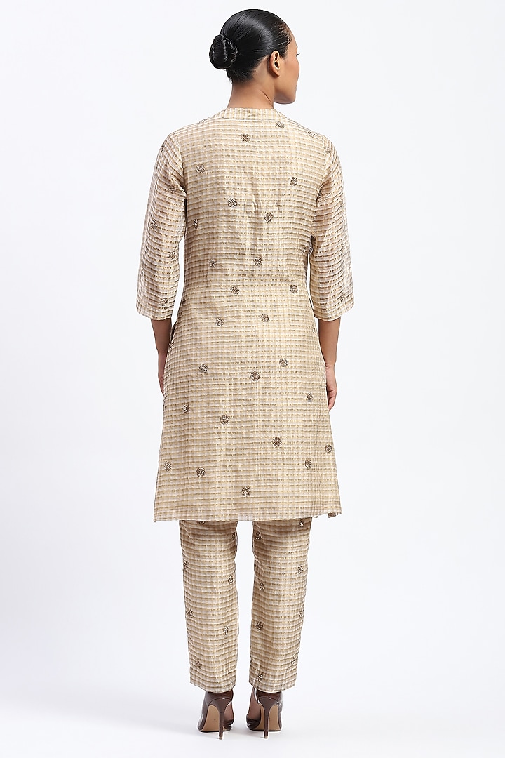 Gold Chanderi Hand Embellished Kurta by Abraham & Thakore at Pernia's Pop Up Shop