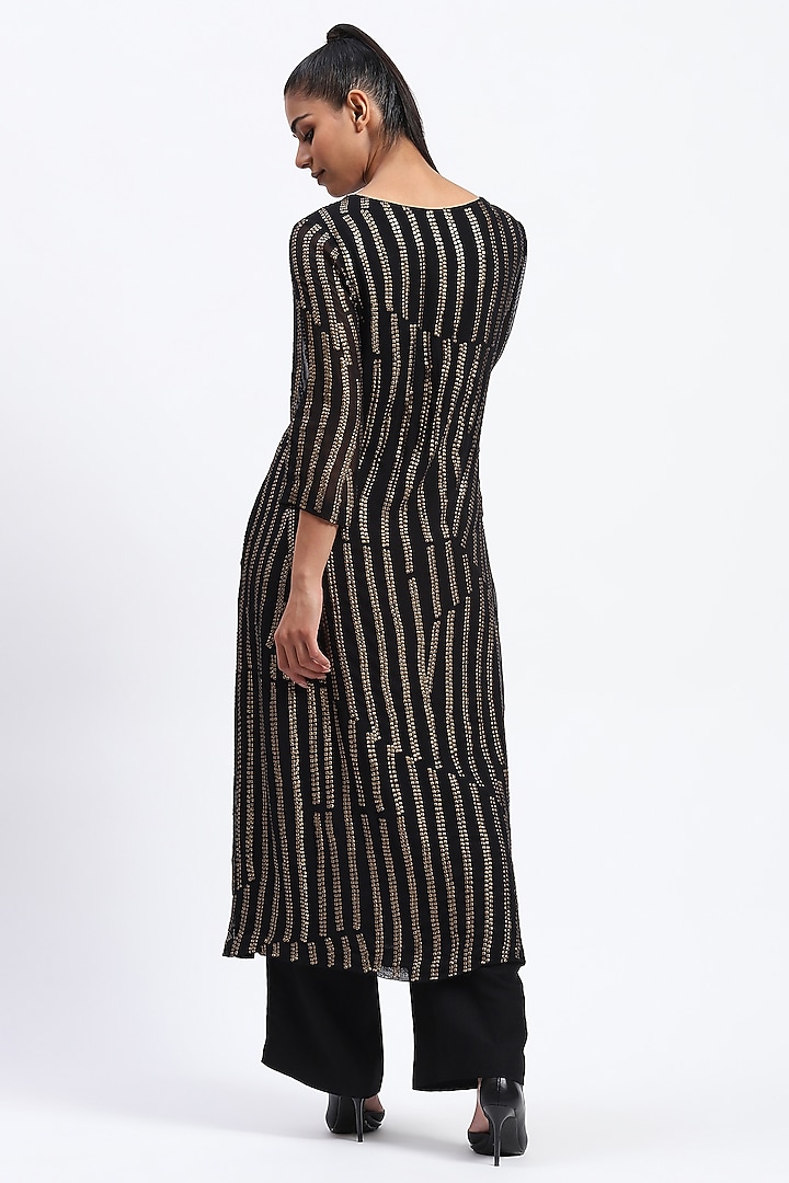 Black Georgette Embroidered Kurta by Abraham & Thakore at Pernia's Pop Up Shop