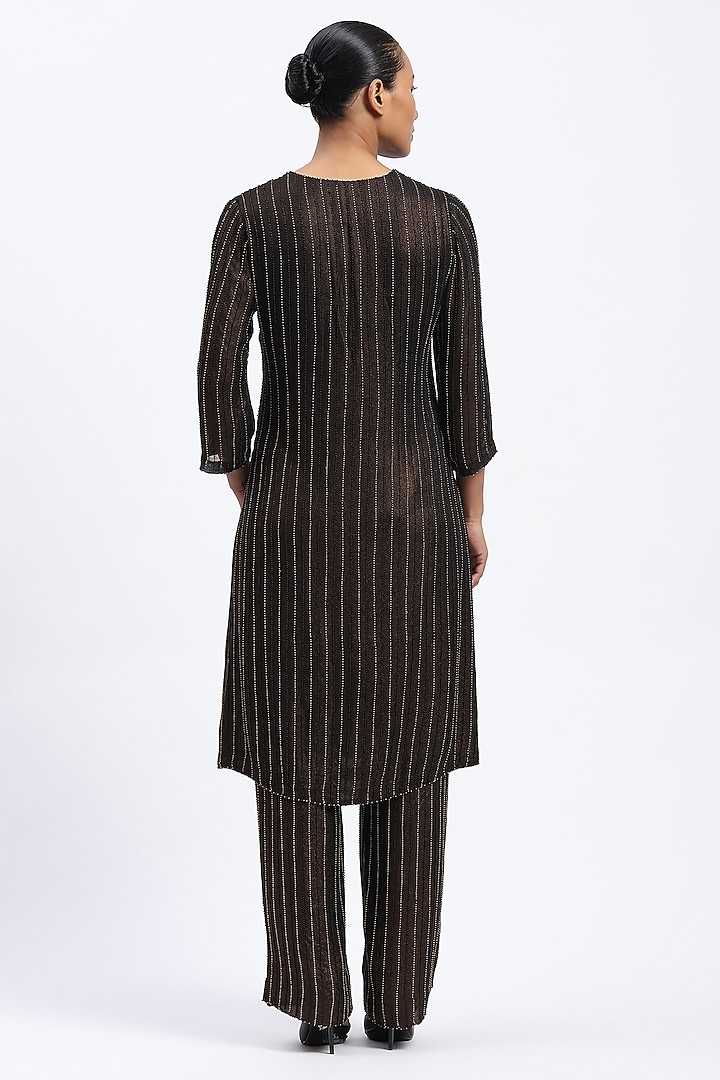 Metallic Gold Georgette Printed & Embellished Kurta by Abraham & Thakore at Pernia's Pop Up Shop