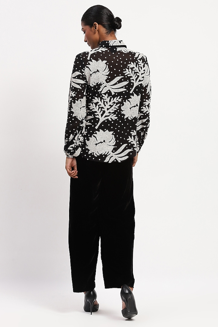 Black Georgette Floral Embroidered Shirt by Abraham & Thakore at Pernia's Pop Up Shop