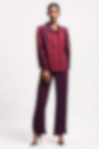 Purple Chanderi Applique Tape Embroidered Shirt by Abraham & Thakore at Pernia's Pop Up Shop
