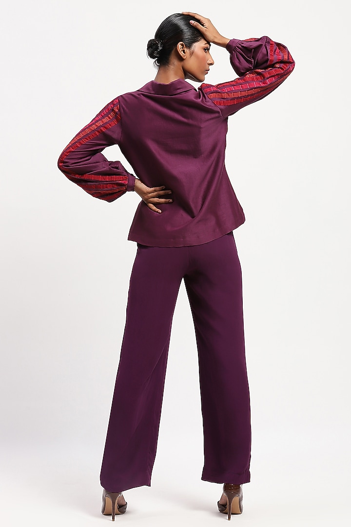 Purple Chanderi Applique Tape Embroidered Shirt by Abraham & Thakore at Pernia's Pop Up Shop