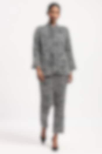 Black Chanderi Tribal Embroidered Shirt by Abraham & Thakore at Pernia's Pop Up Shop