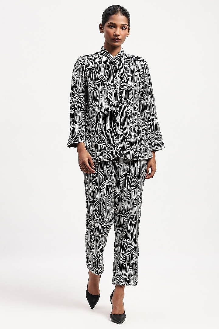Black Chanderi Tribal Embroidered Shirt by Abraham & Thakore at Pernia's Pop Up Shop