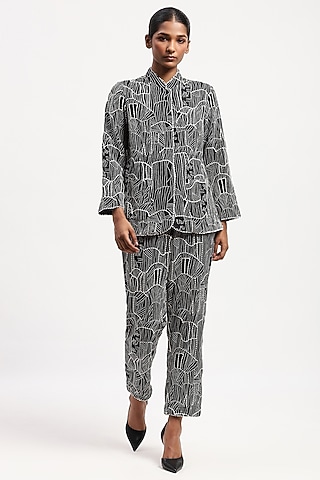 Black Chanderi Tribal Embroidered Shirt by Abraham & Thakore