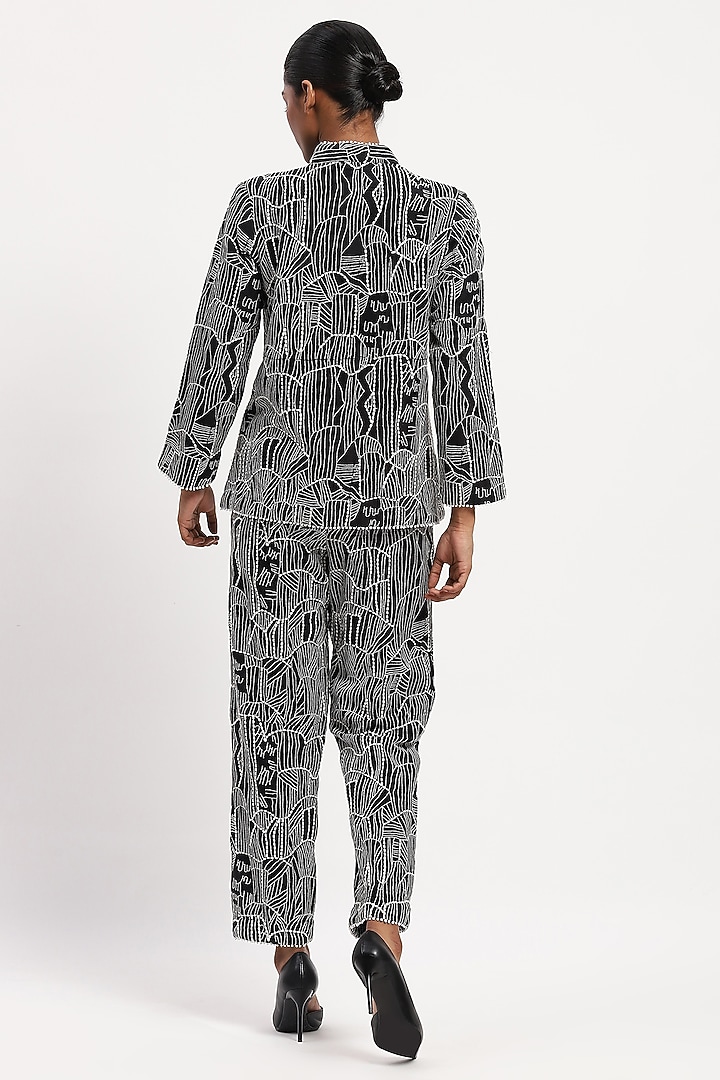 Black Chanderi Tribal Embroidered Shirt by Abraham & Thakore at Pernia's Pop Up Shop