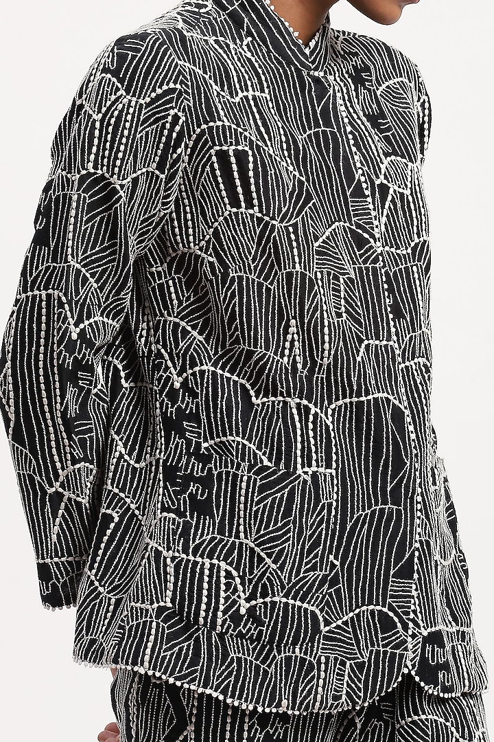 Black Chanderi Tribal Embroidered Shirt by Abraham & Thakore at Pernia's Pop Up Shop