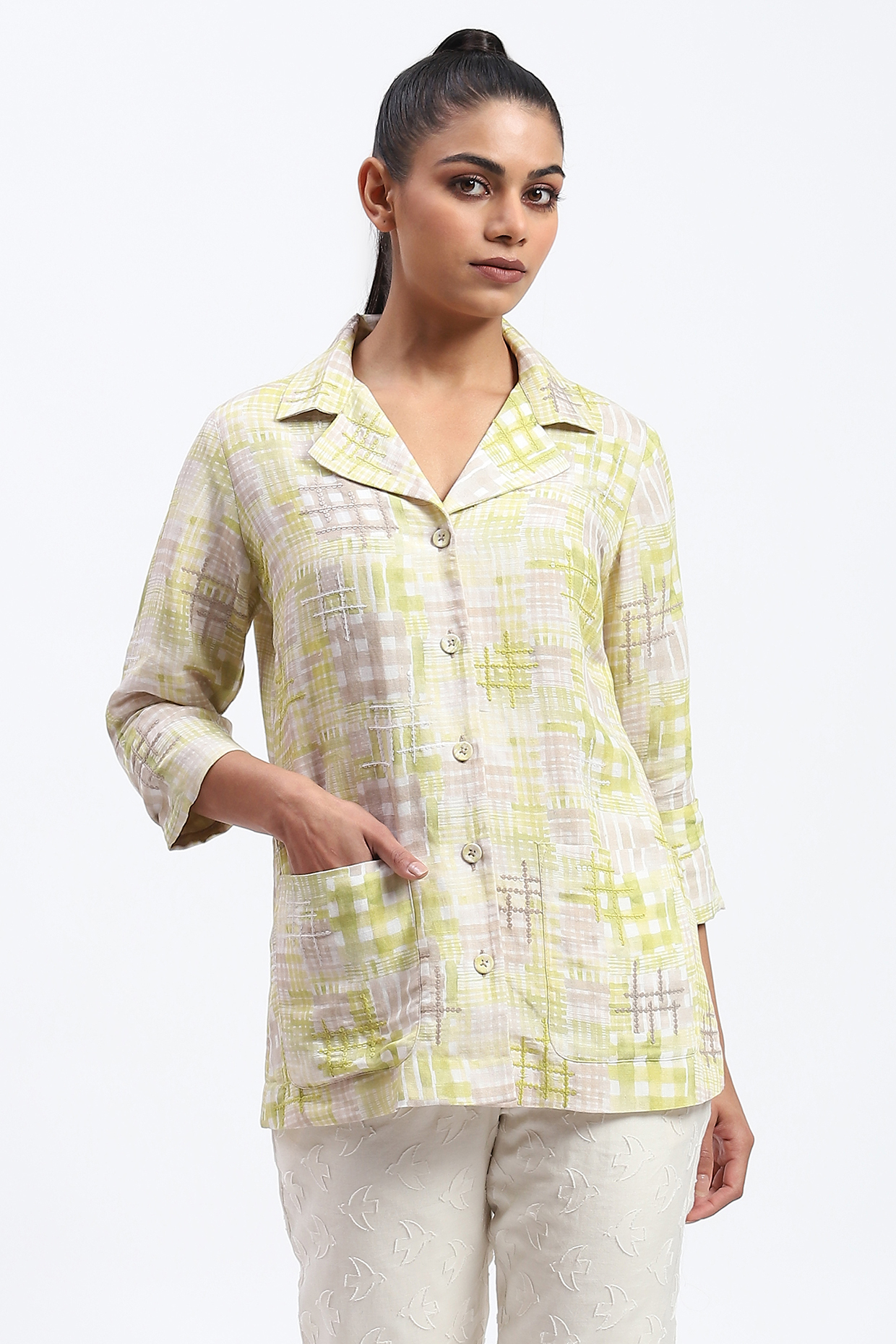 Multi-Colored Linen Blend Printed Shirt by Abraham & Thakore at Pernia's Pop Up Shop