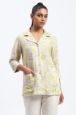Multi-Colored Linen Blend Printed Shirt by Abraham & Thakore