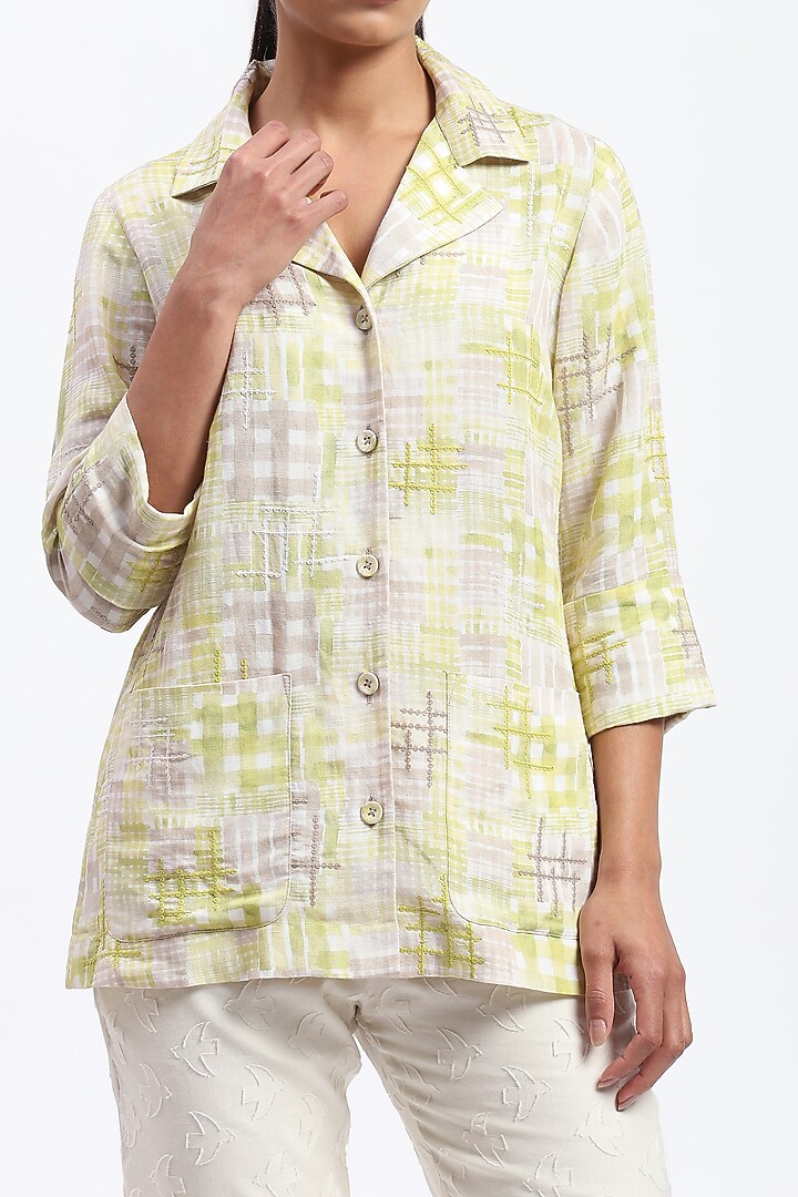 Multi-Colored Linen Blend Printed Shirt by Abraham & Thakore at Pernia's Pop Up Shop