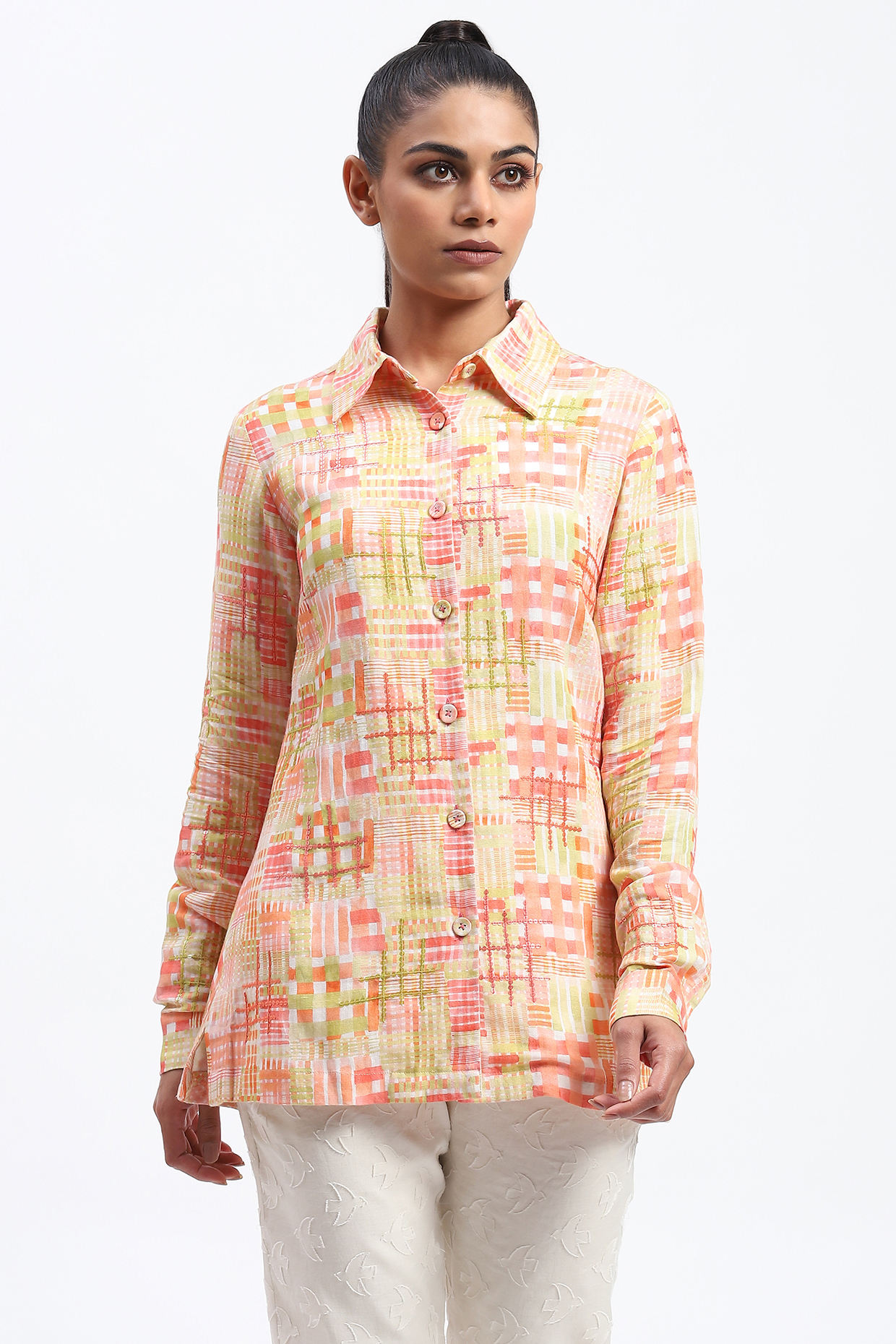 Multi-Colored Linen Blend Checkered Printed Shirt by Abraham & Thakore at Pernia's Pop Up Shop