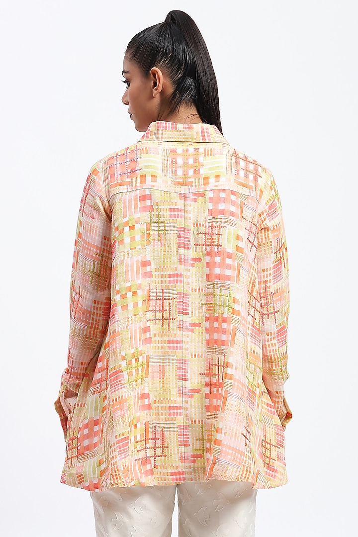Multi-Colored Linen Blend Checkered Printed Shirt by Abraham & Thakore at Pernia's Pop Up Shop