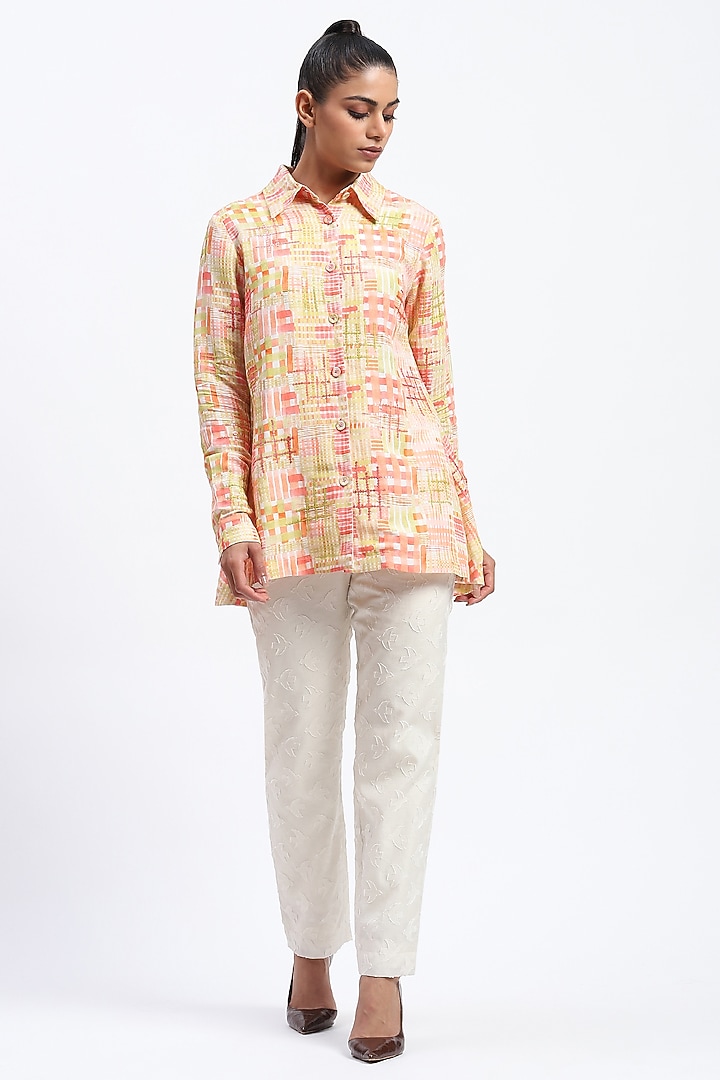 Multi-Colored Linen Blend Checkered Printed Shirt by Abraham & Thakore at Pernia's Pop Up Shop